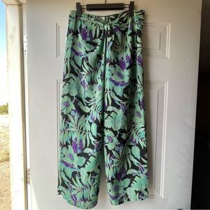 Westbound Beach Tropical Leaf Print Tie Pants in Green and Purple